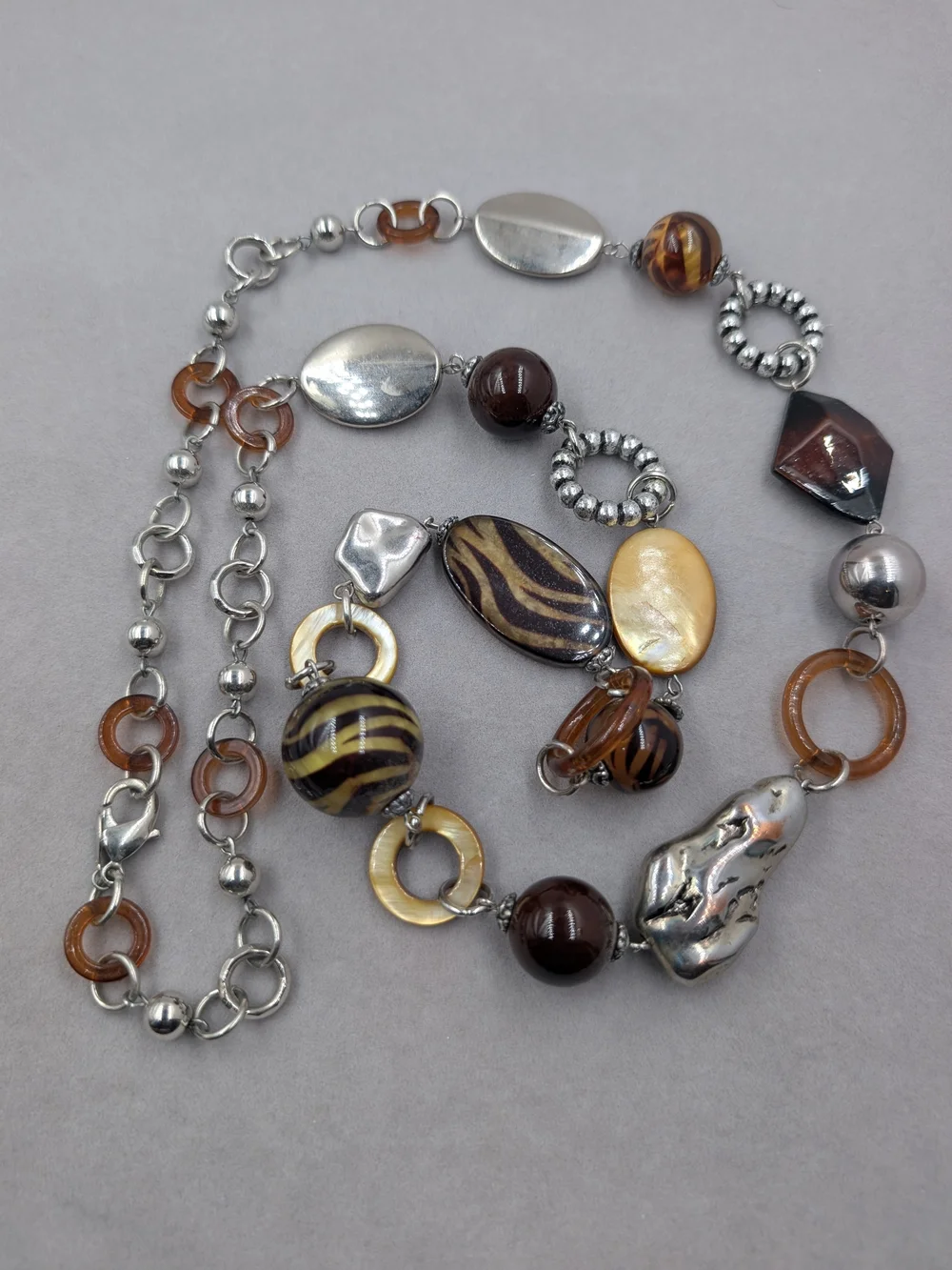 Chico’s Long Safari Statement Necklace Zebra Animal Print Beads | 0252